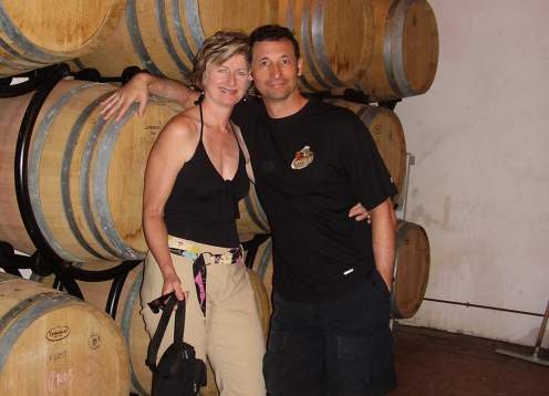 Wine mary lou  antonio among  barrels